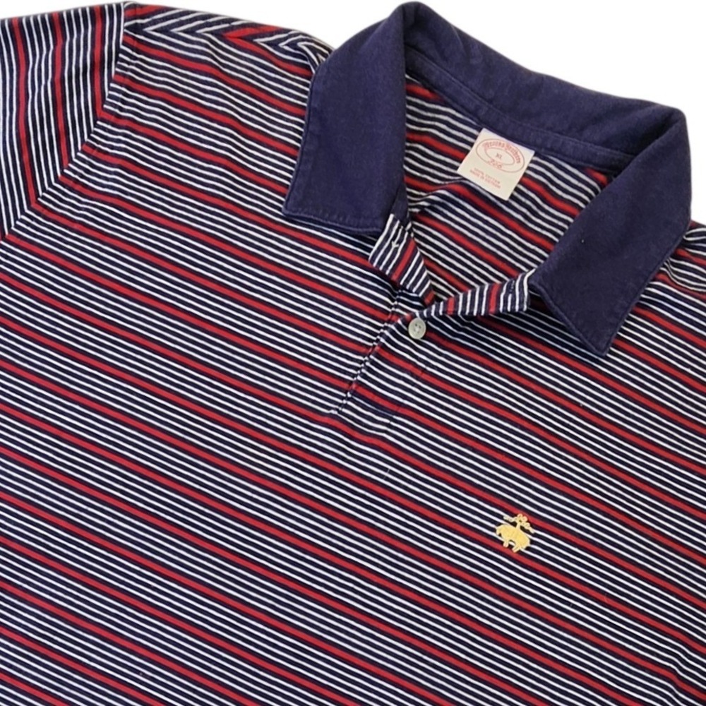 Brooks Brothers 346 Mens XL Polo Shirt Navy Red White Striped Short Sleeve